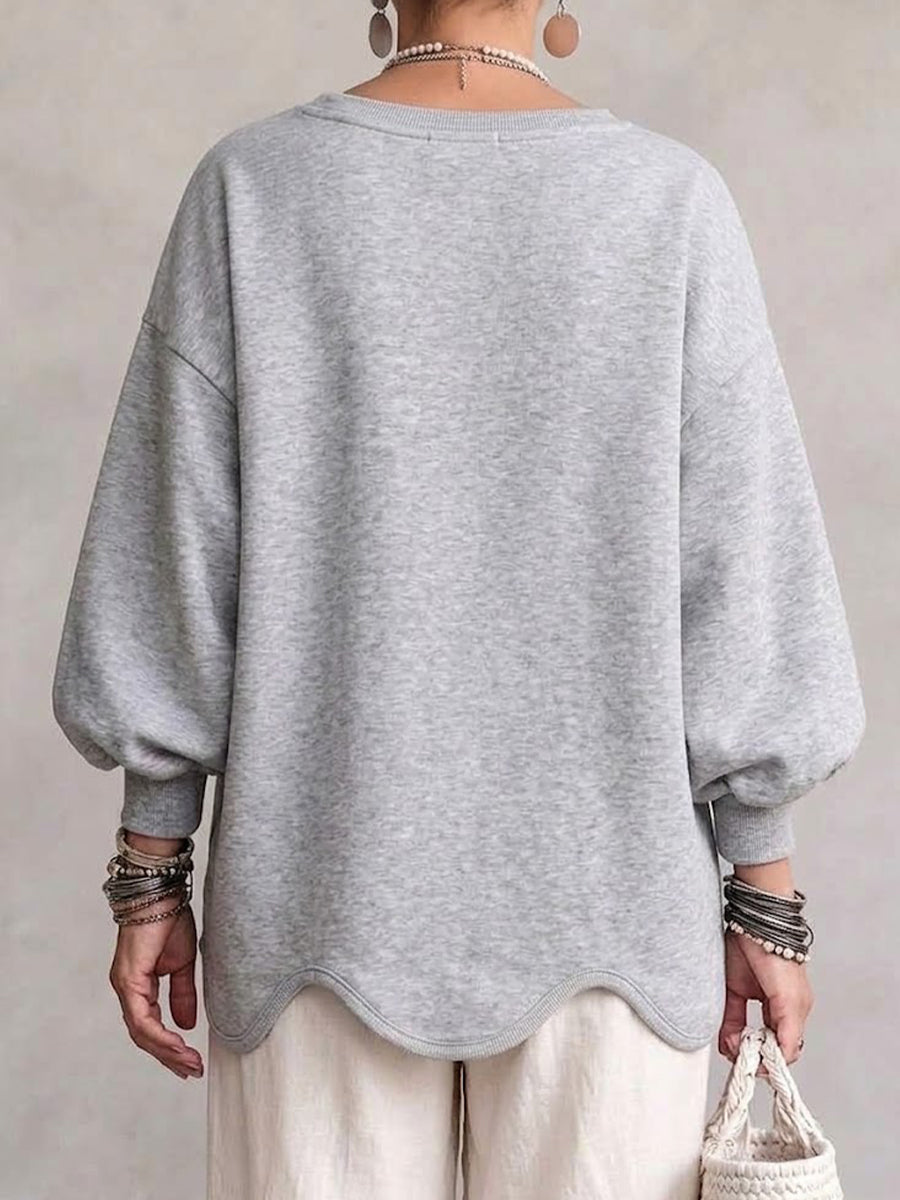 Felpa Oversize con Orlo Ondulato