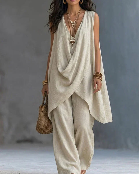 Ginevra | Completo Drappeggiato con Pantaloni Larghi
