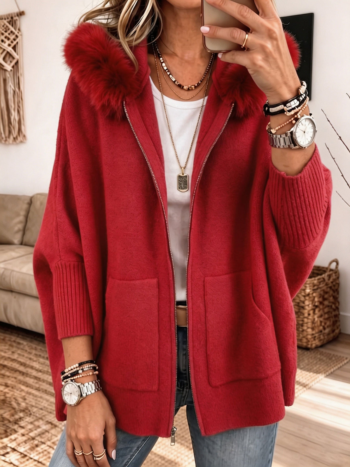 Cardigan Tricot con Cappuccio Accogliente Sanne