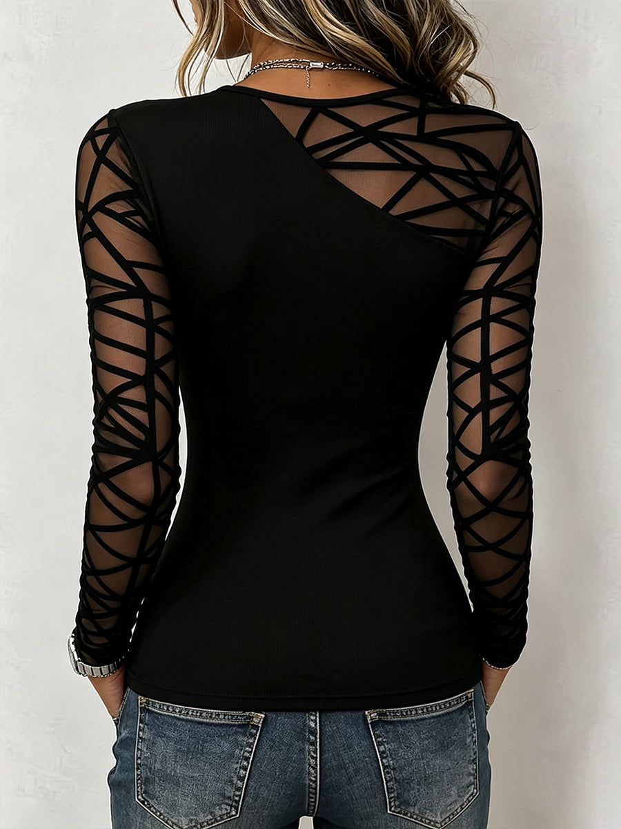 Maglia con Inserti Geometrici in Tulle