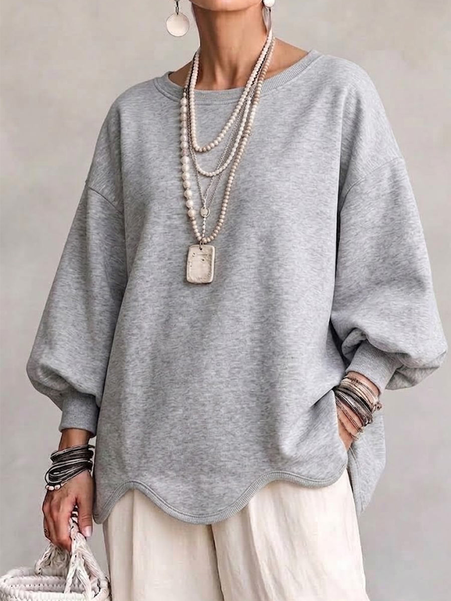 Felpa Oversize con Orlo Ondulato