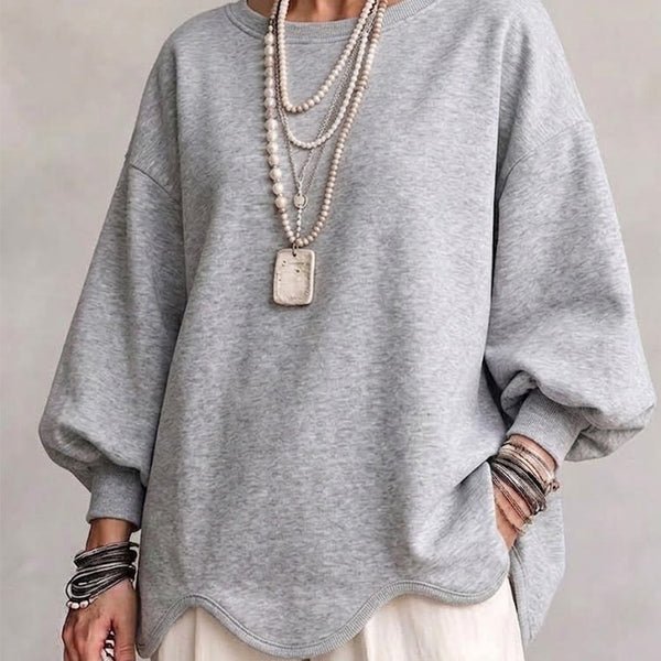 Felpa Oversize con Orlo Ondulato