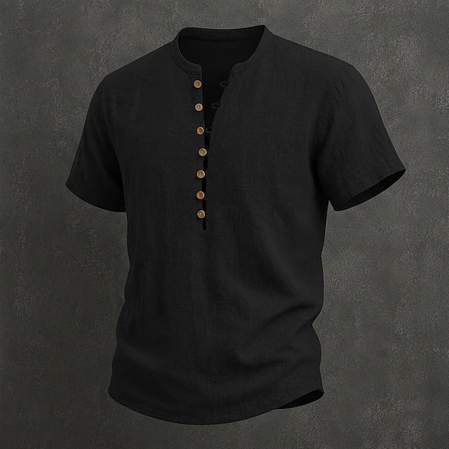 Filippo — Camicia Uomo in Lino con Colletto Mao e Bottoni in Legno