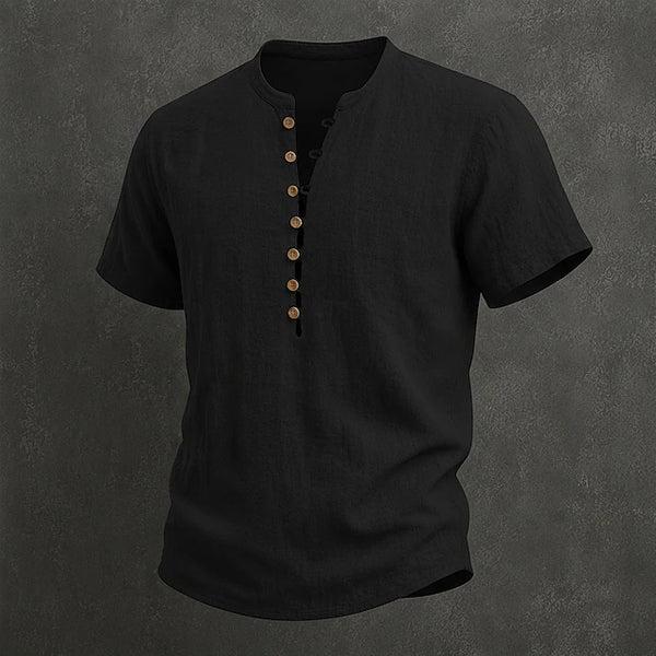 Filippo — Camicia Uomo in Lino con Colletto Mao e Bottoni in Legno