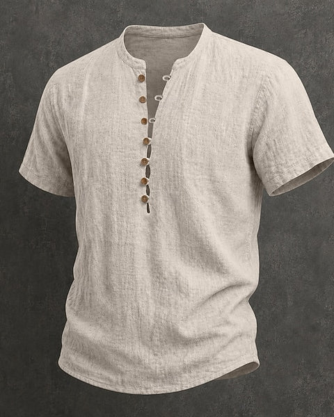 Filippo — Camicia Uomo in Lino con Colletto Mao e Bottoni in Legno