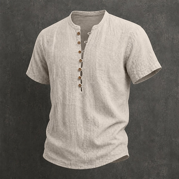 Filippo — Camicia Uomo in Lino con Colletto Mao e Bottoni in Legno