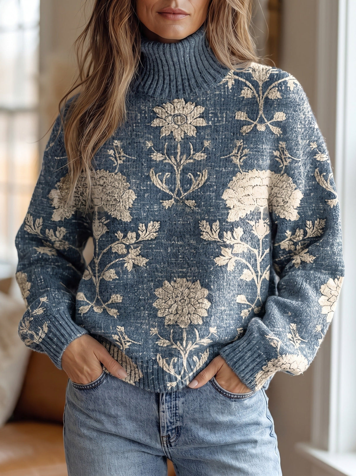 Francesca | Maglione a Collo Alto con Stampa Indigo