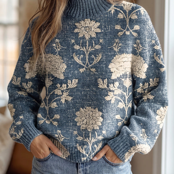 Francesca | Maglione a Collo Alto con Stampa Indigo