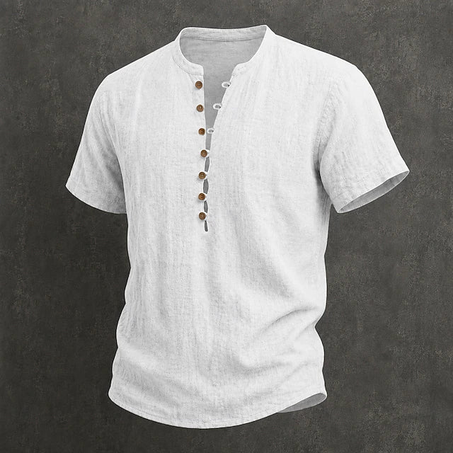 Filippo — Camicia Uomo in Lino con Colletto Mao e Bottoni in Legno