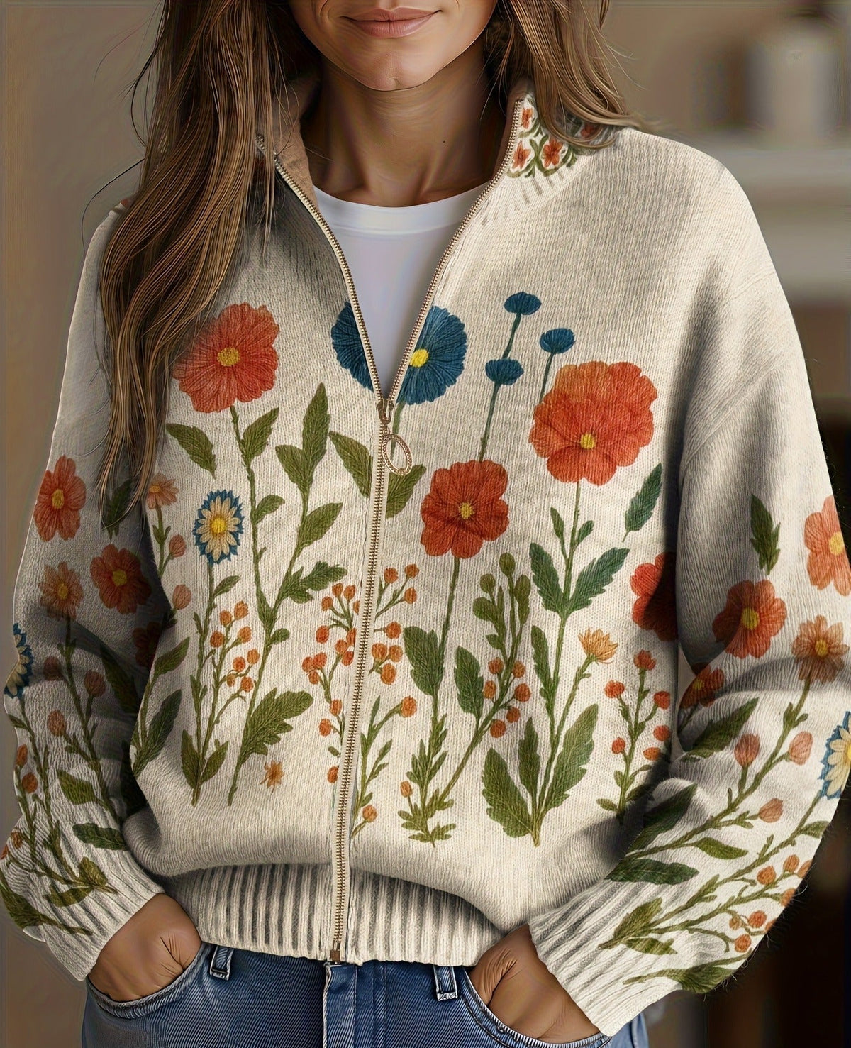 Angela™ | Cardigan Zip a Fiori Selvatici